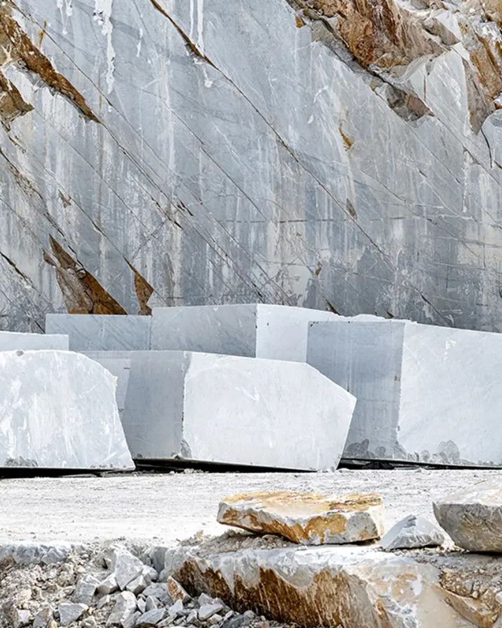 Blocks of white stone in a quarry